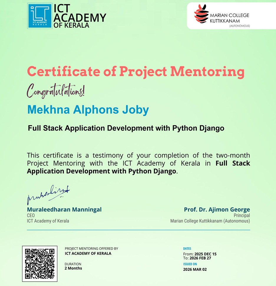 ICT Academy Project Mentoring Certificate