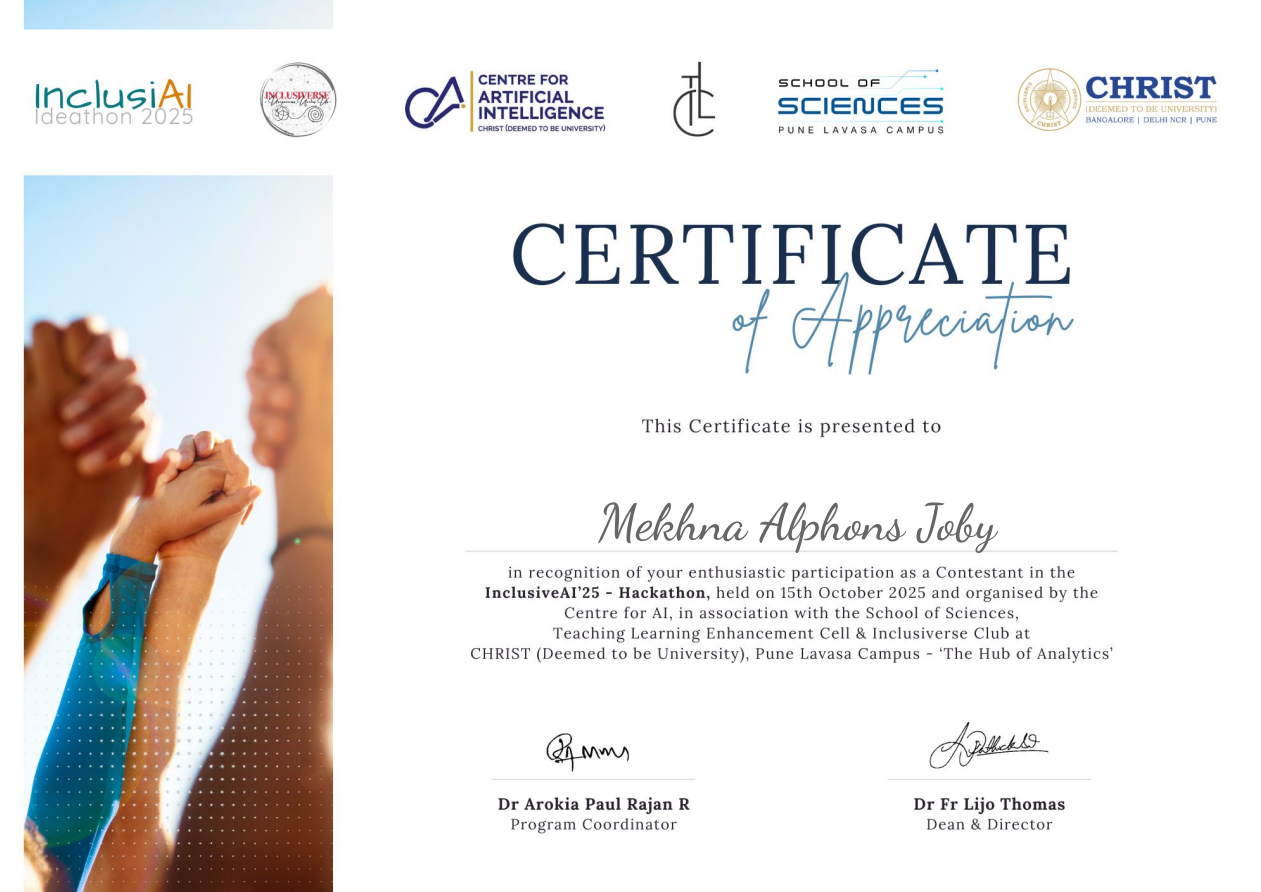 InclusiAI’25 Hackathon Certificate