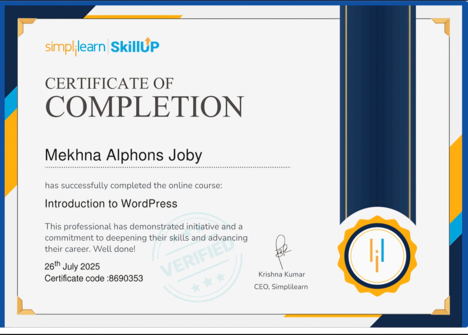 Introduction to WordPress Certificate